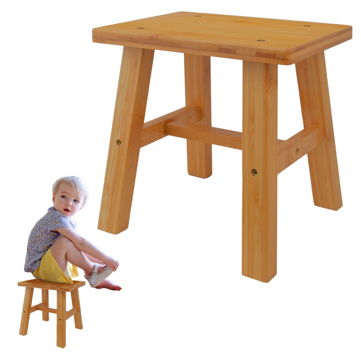 HALMAN - Piso Taburete de Bambú Bajo Multiuso Niños Baño y Hogar