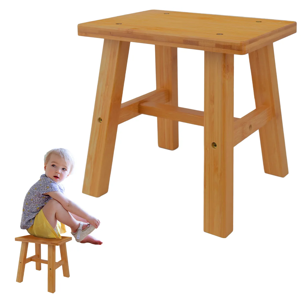 HALMAN - Piso Taburete de Bambú Bajo Multiuso Niños Baño y Hogar