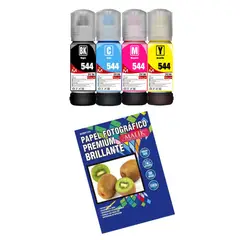 MALIK - Papel Glossy 210gm 50 hojas + 4 Tintas para Epson Etank L3110