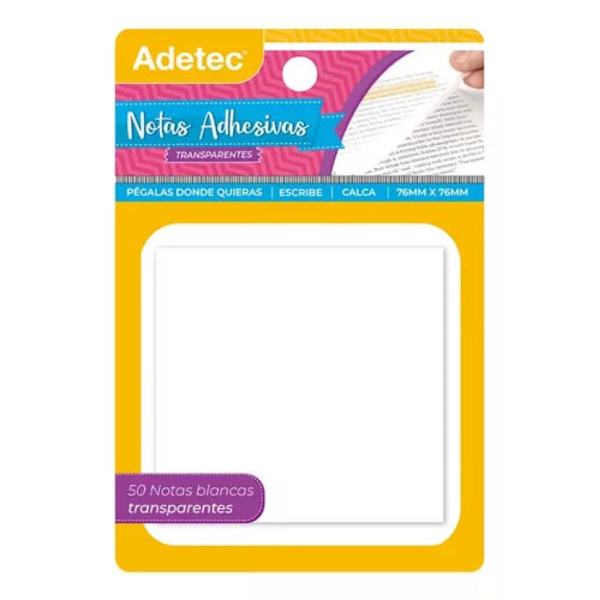 ADETEC - Notas Adhesivas Transparentes 76 x 76 mm 50 Unidades Adetec