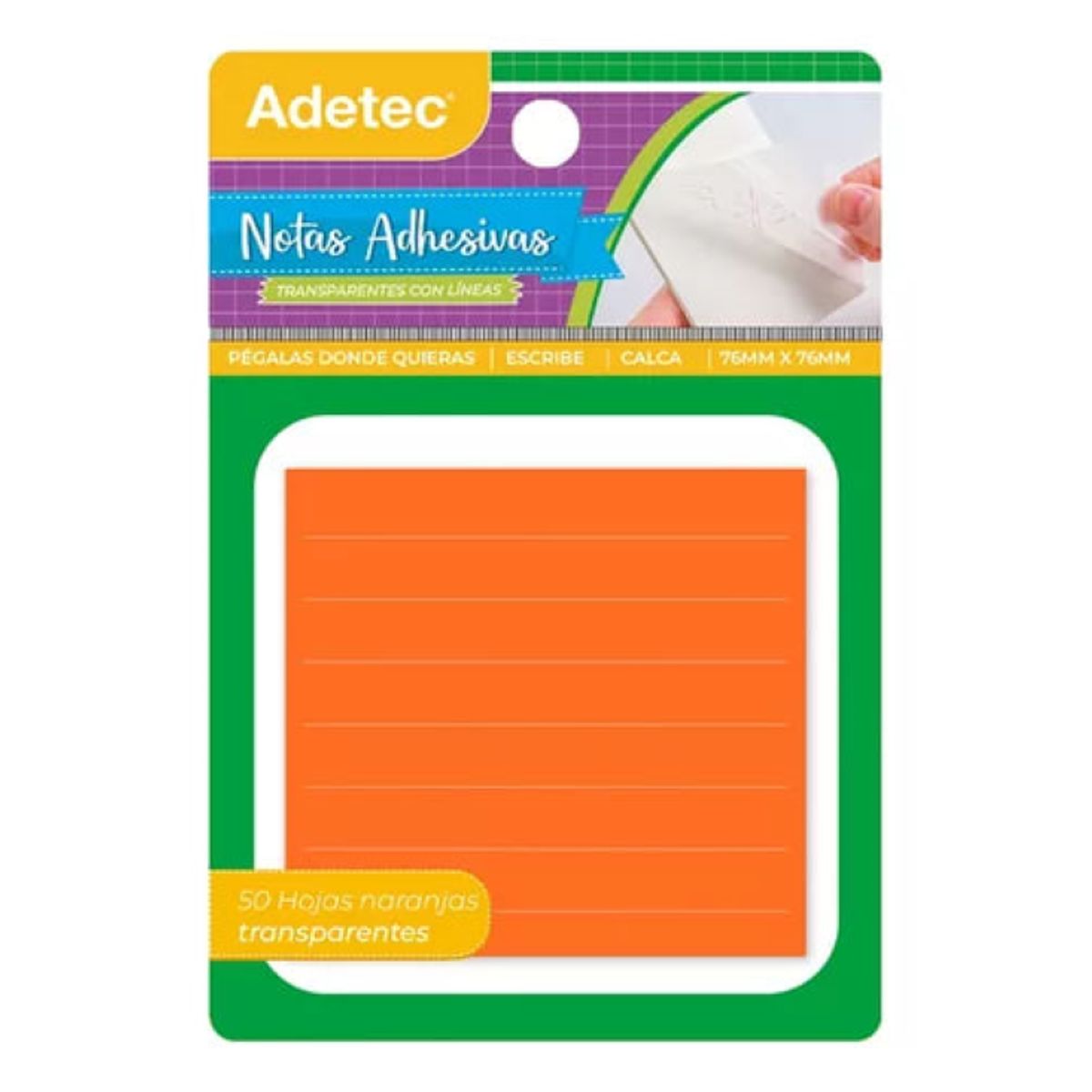 ADETEC - Notas Adhesivas Transparentes 76 x 76 mm 50 Unidades Adetec