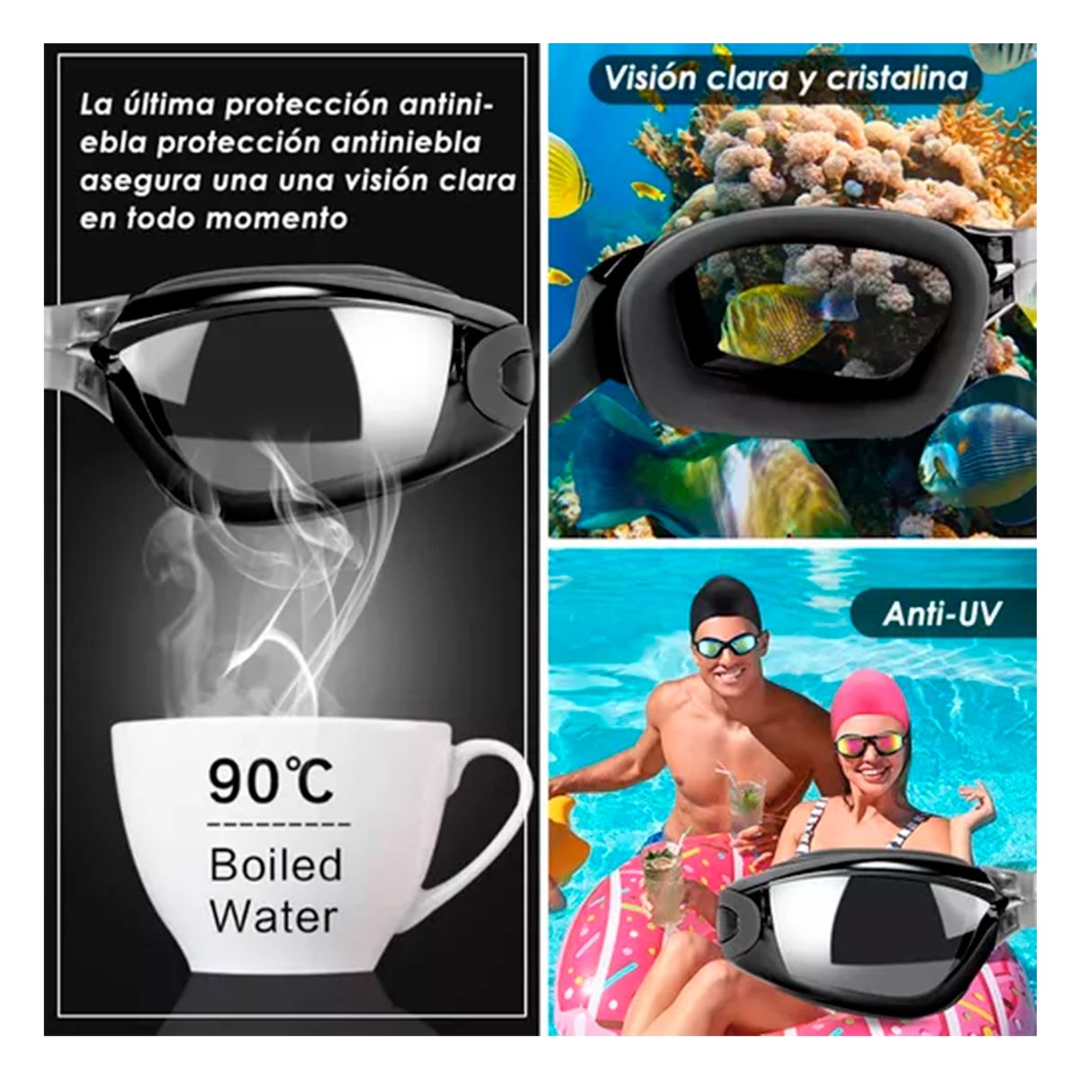 GENERICO - Kit Gafas De Natación Sin Fugas Protección Uv 6 En 1 Negro