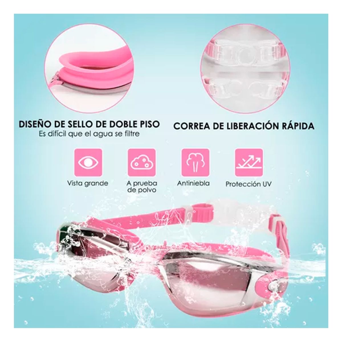 GENERICO - Kit Gafas De Natación Sin Fugas Protección Uv 6 En 1 Rosa