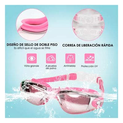 Imagen 2 del producto Kit Gafas De Natación Sin Fugas Protección Uv 6 En 1 Rosa