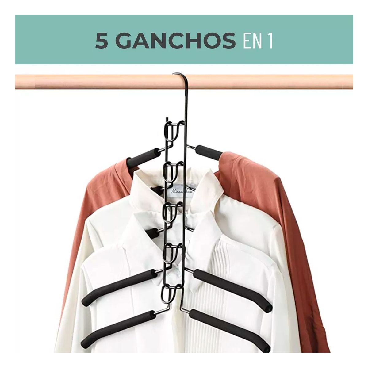 GENERICO - Set 2 Ganchos Colgadores De Ropa 5en1 Antideslizante