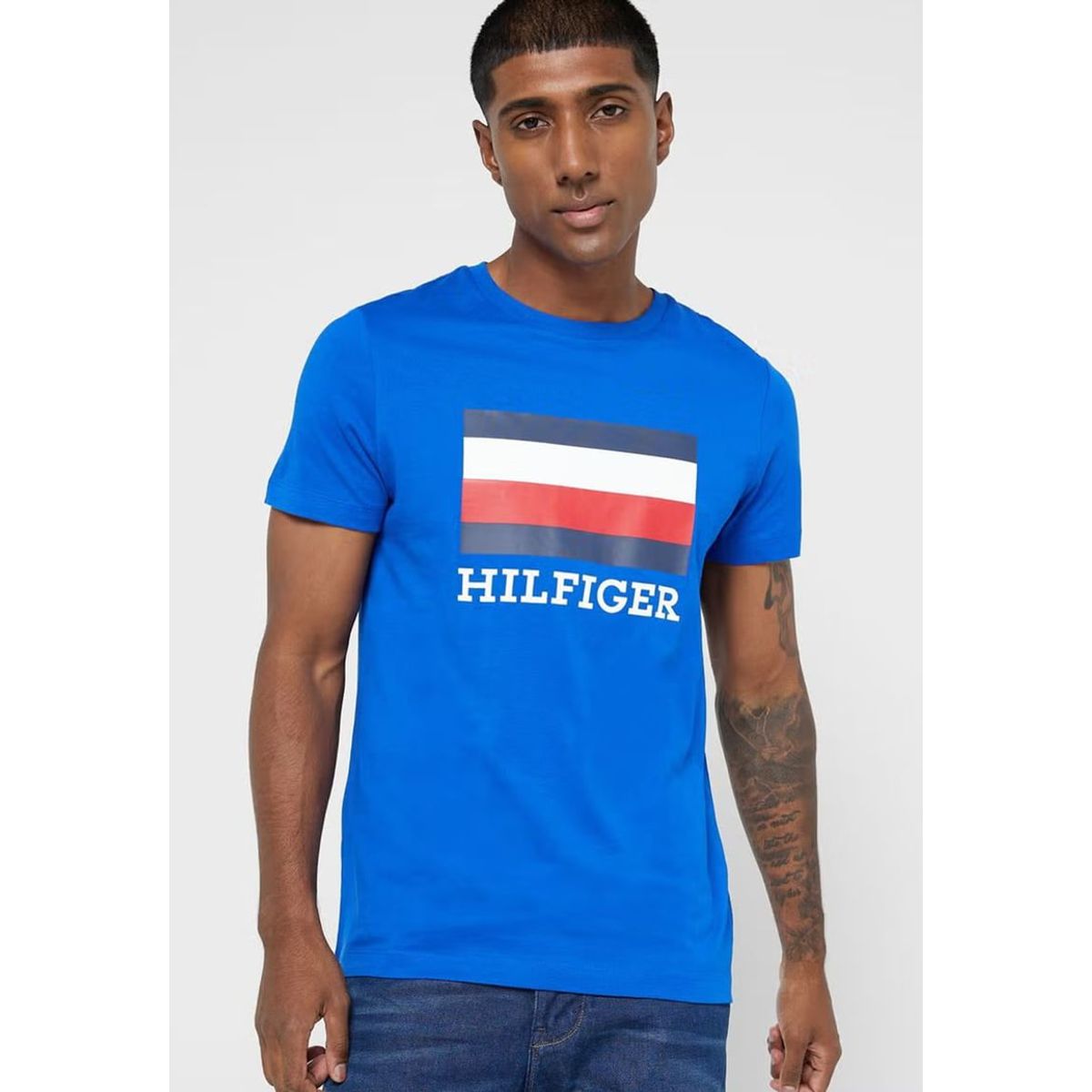 TOMMY HILFIGER - Polera Box Monotype Logo Azul Tommy Hilfiger