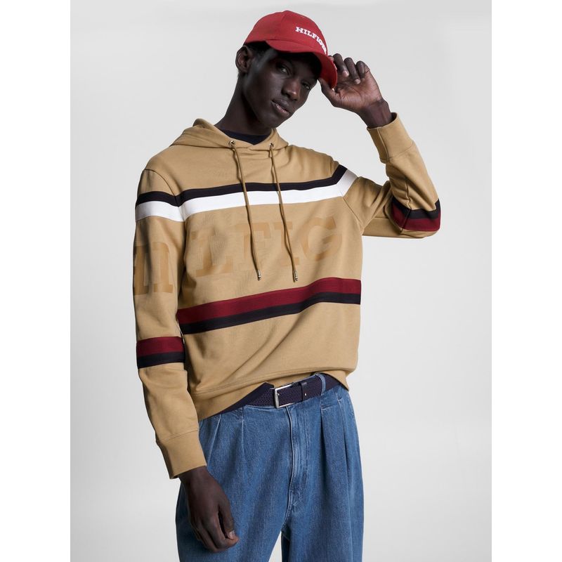 TOMMY HILFIGER - Polerón Hoodie Global Stripe Beige Tommy Hilfiger