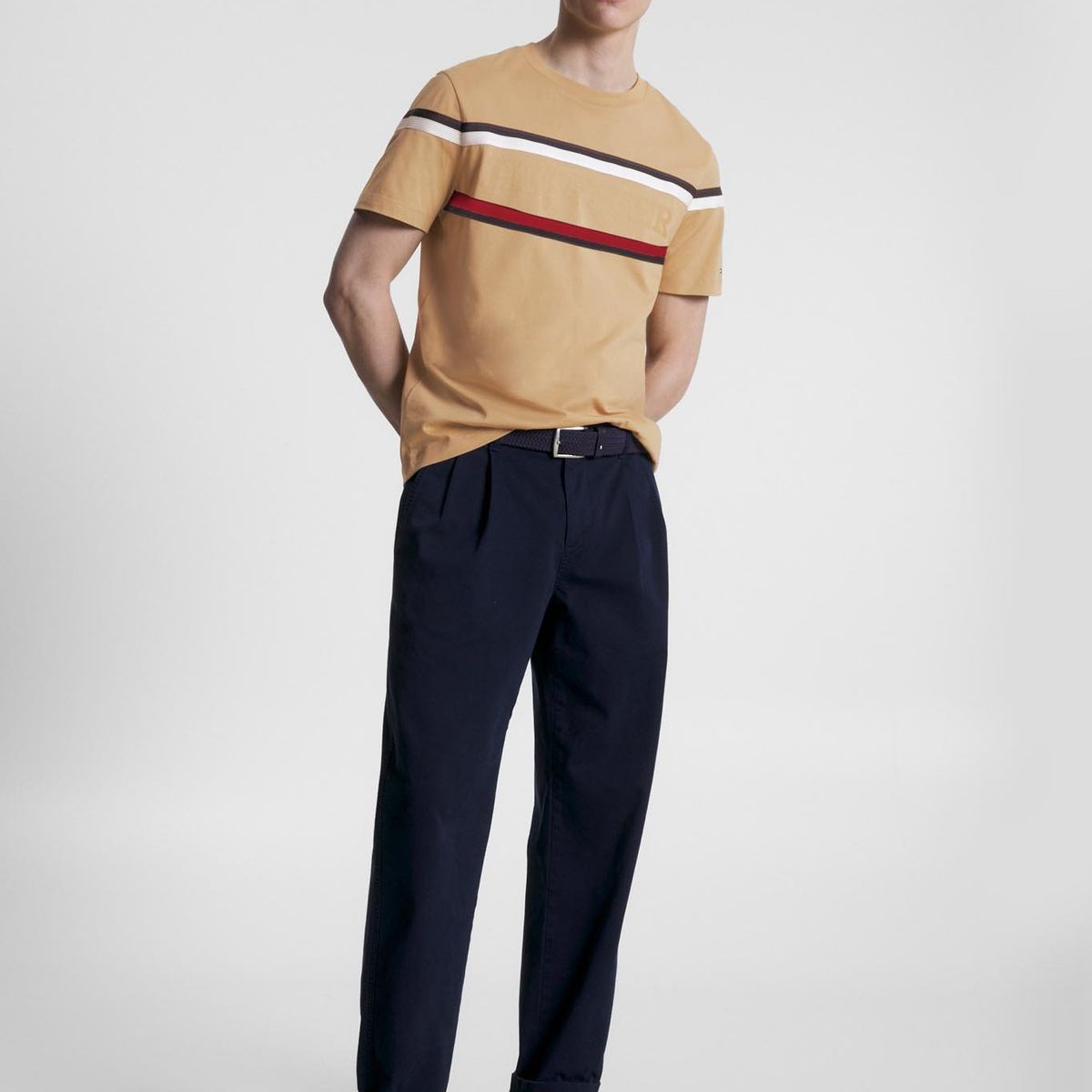 TOMMY HILFIGER - Polera Global Stripe Monotype Beige Tommy Hilfiger