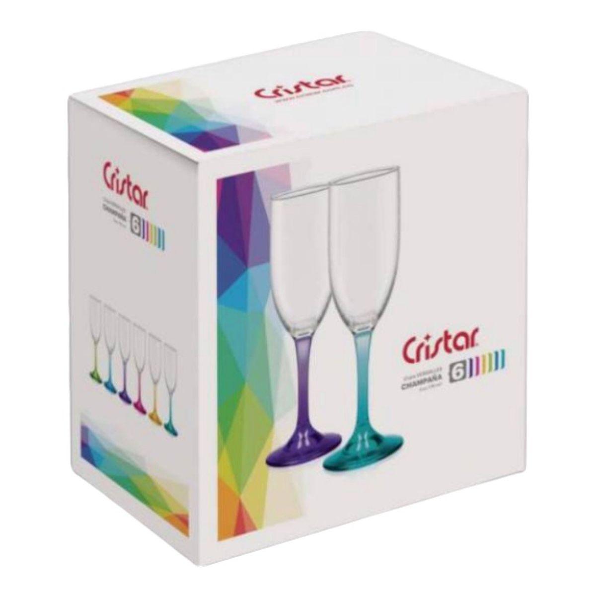 CRISTAR - Display 6 Copas Flute Versalles Pie Color 176 Cc