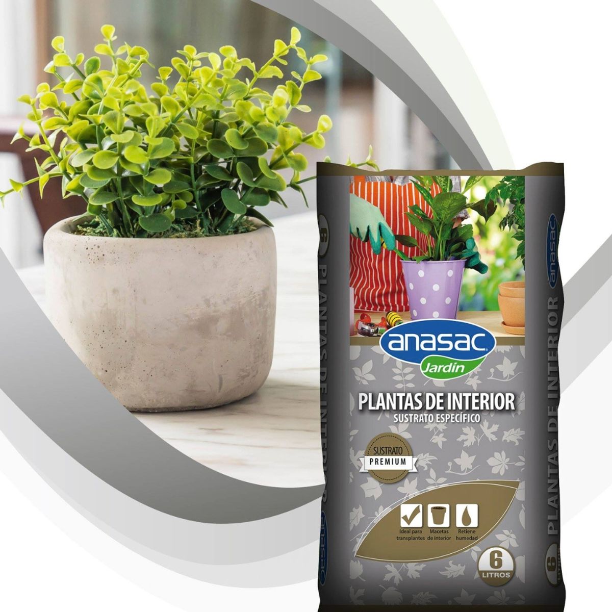 ANASAC - Sustrato Anasac Premium para Plantas de Interiores 6 litros