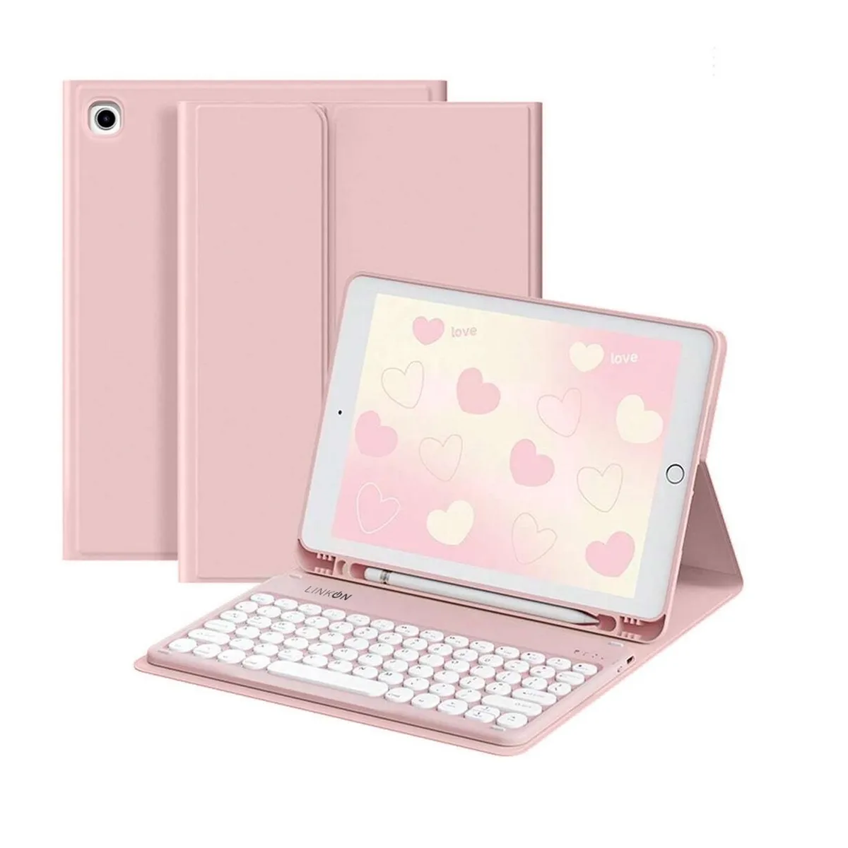 LINKON - Carcasa Funda + Teclado Para iPad Tablet Linkon - Rosa - 10.2"