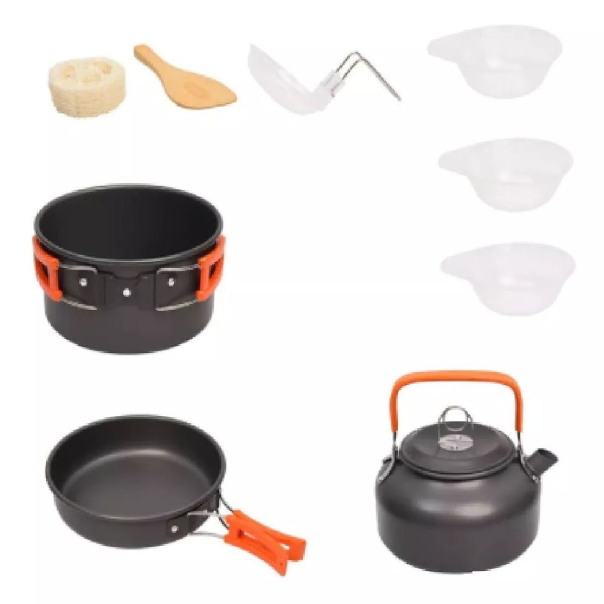 GENERICO - Set De Ollas Y Tetera Camping 2-3 Personas 9 Pcs + Funda