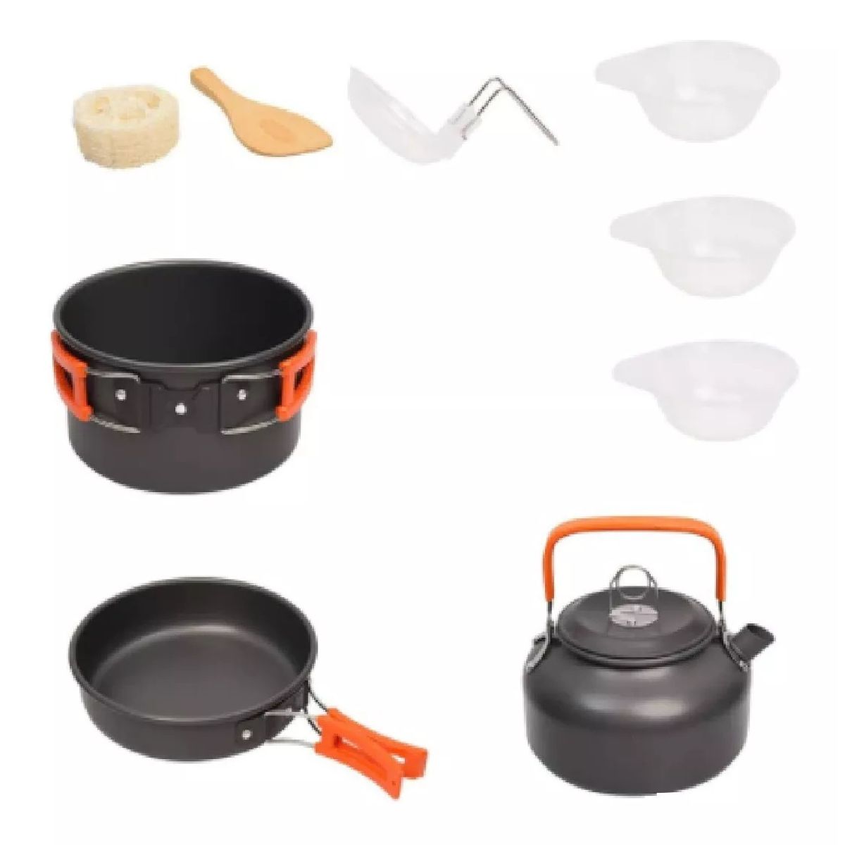 GENERICO - Set De Ollas Y Tetera Camping 2-3 Personas 9 Pcs + Funda