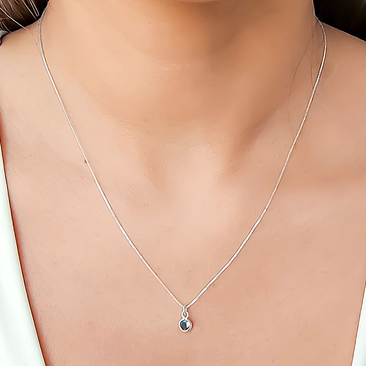 COGGIOLA - Collar Punto De Luz Negro 4mm Plata Fina 925 45CM