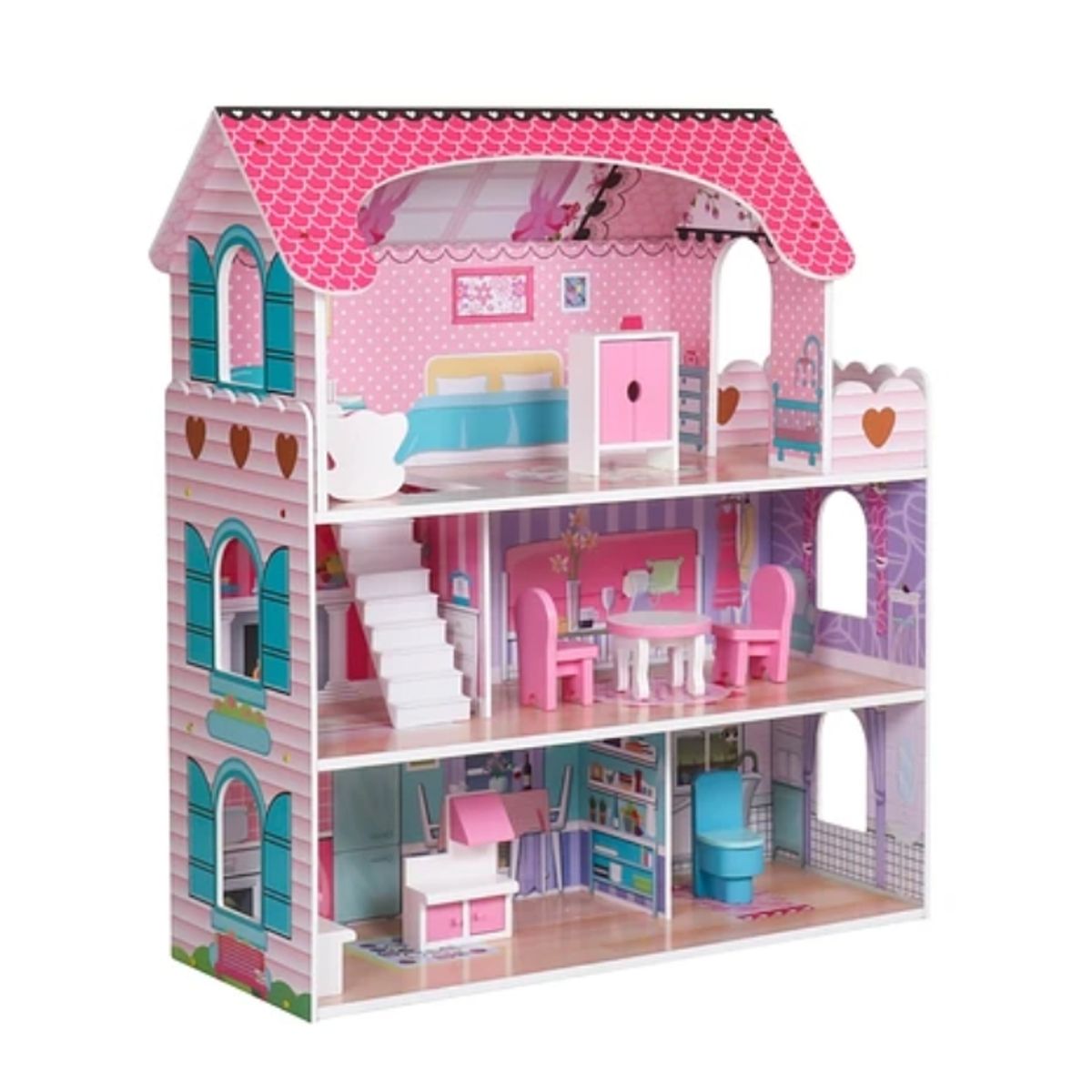 KIDSCOOL - Casa De Muñeca Madera 3 Pisos