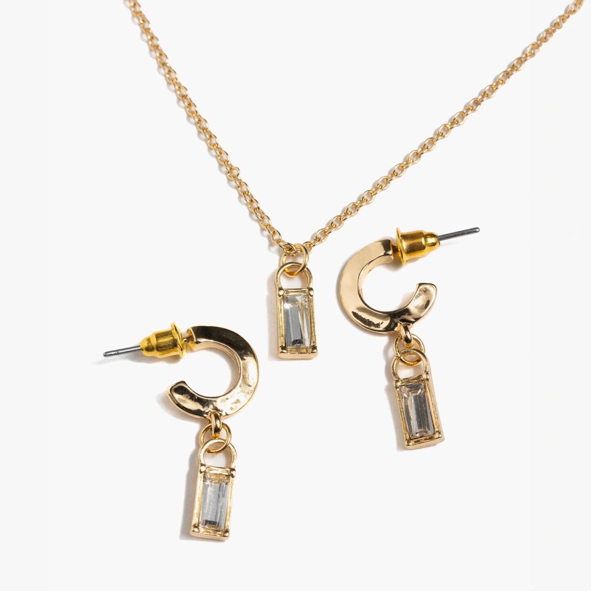 LOUNGE - Set Collar Y Aros Mujer Colgante Rectangular Dorado