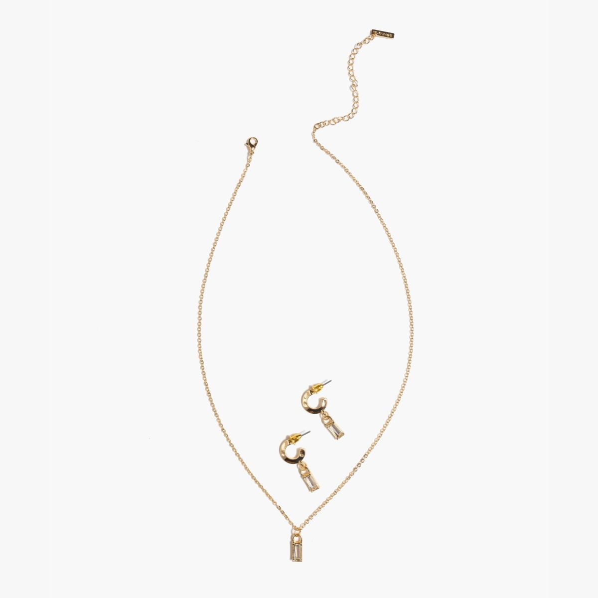 LOUNGE - Set Collar Y Aros Mujer Colgante Rectangular Dorado