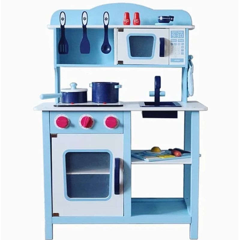 KIDSCOOL - COCINA DE MADERA CELESTE CON UTENSILIOS - W10C045-CEL