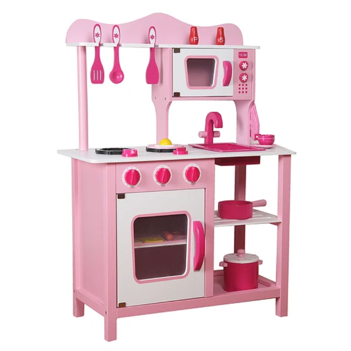 KIDSCOOL - COCINA DE MADERA ROSADA CON UTENSILIOS - W10C045-RS
