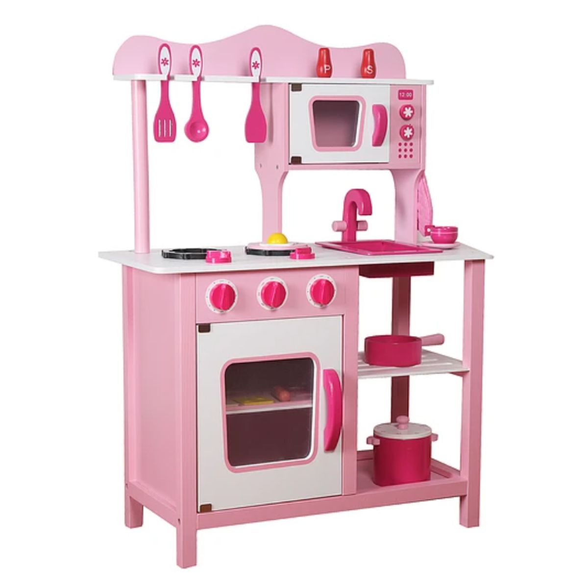 KIDSCOOL - COCINA DE MADERA ROSADA CON UTENSILIOS - W10C045-RS