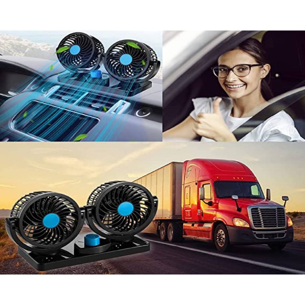 GENERICO - Mini Ventilador Doble Para Auto 12v Interior 360º Portátil