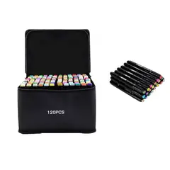 GENERICO - Set 120 Plumones Rotuladores Doble Cabezal Punta Fina Gruesa