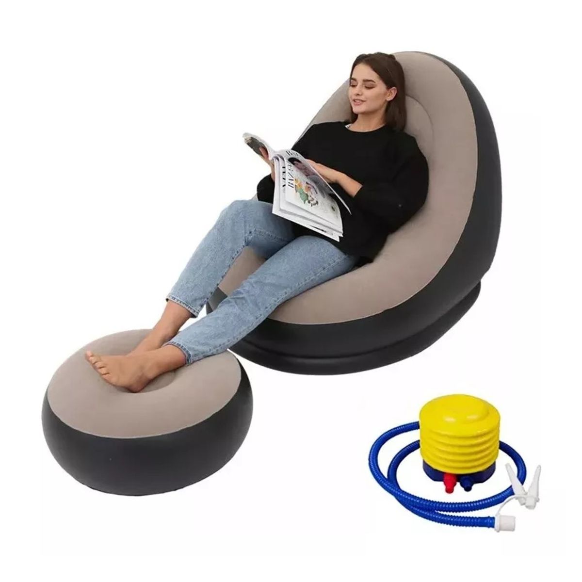 GENERICO - SILLON SOFA INFLABLE PORTATIL PLEGABLE CON REPOSAPIES