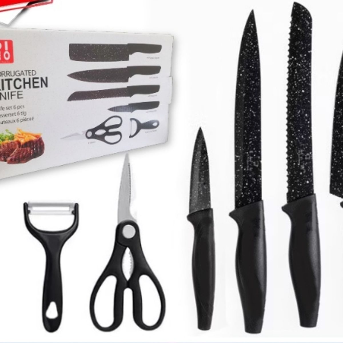 GENERICO - Juego De Cuchillos 6 PCS Negro Liso CD6018