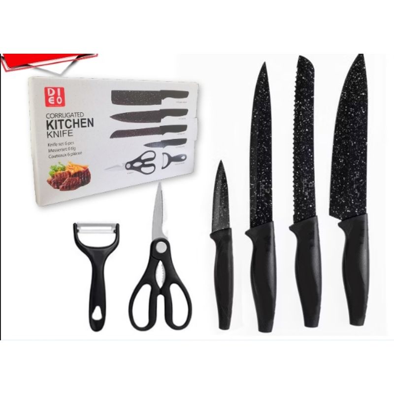 GENERICO - Juego De Cuchillos 6 PCS Negro Liso CD6018