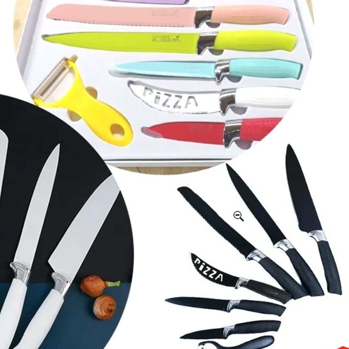 GENERICO - Juego De Cuchillos 7 Pcs Negro - Blanco - Colores