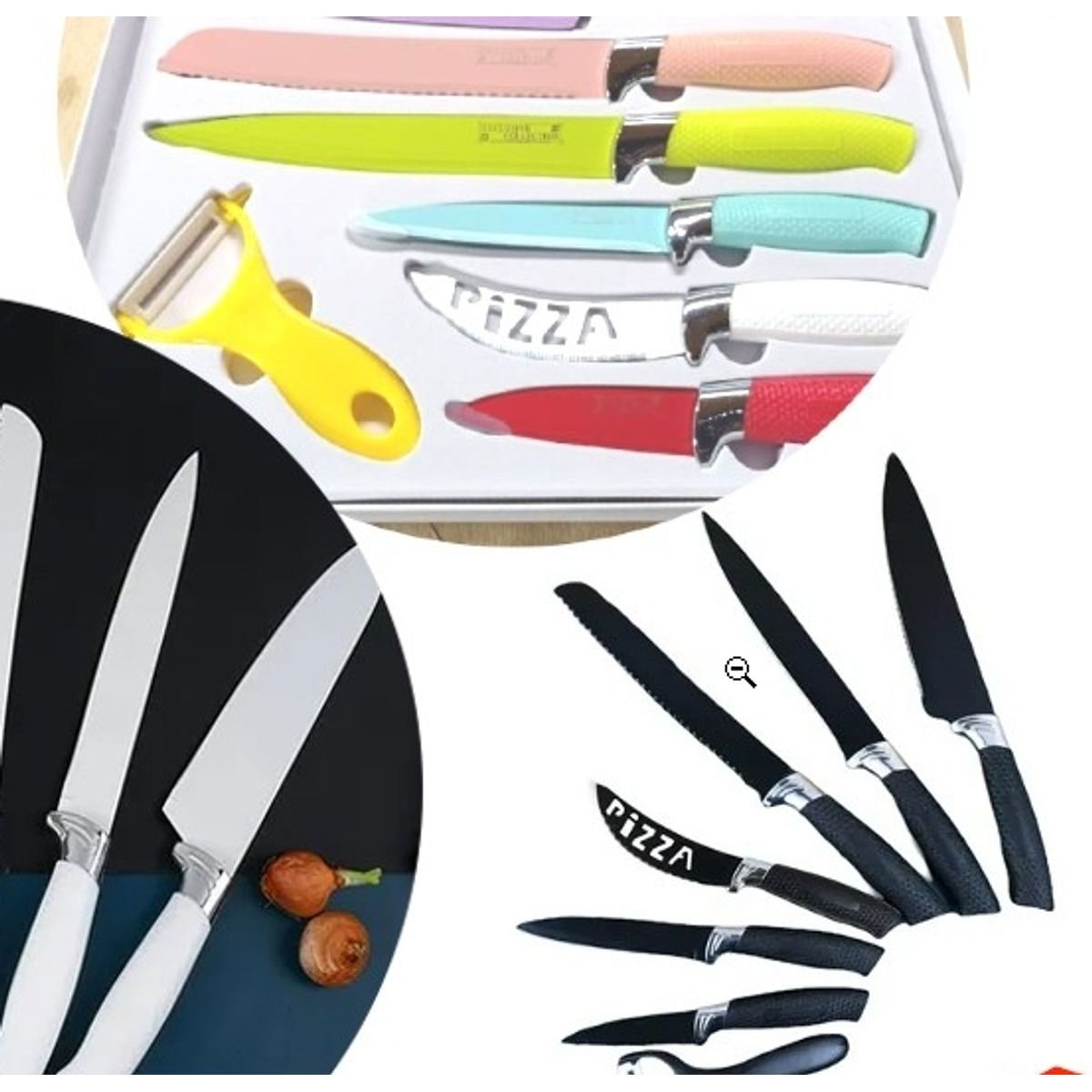 GENERICO - Juego De Cuchillos 7 Pcs Negro - Blanco - Colores