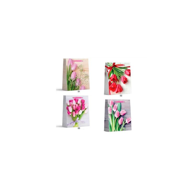 GENERICO - Bolsa regalo tulipanes 12x31x40cm Diseño Aleatorio