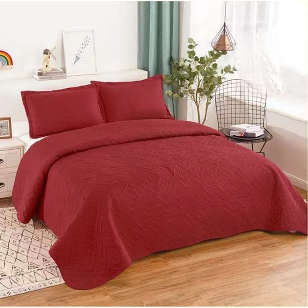 GENERICO - Quilt de Verano 1.5 Plaza. Color Burdeos TFC23