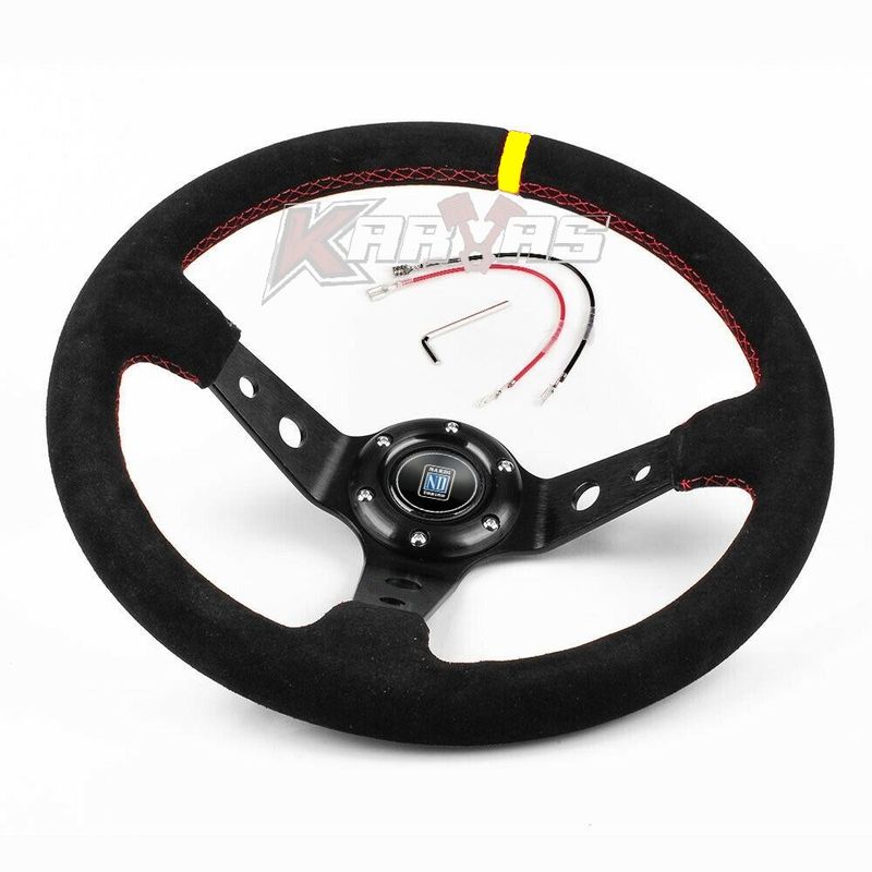 GENERICO - Volante Deportivo Nardi NEGRO Gamuza Semi Concavo Karvas