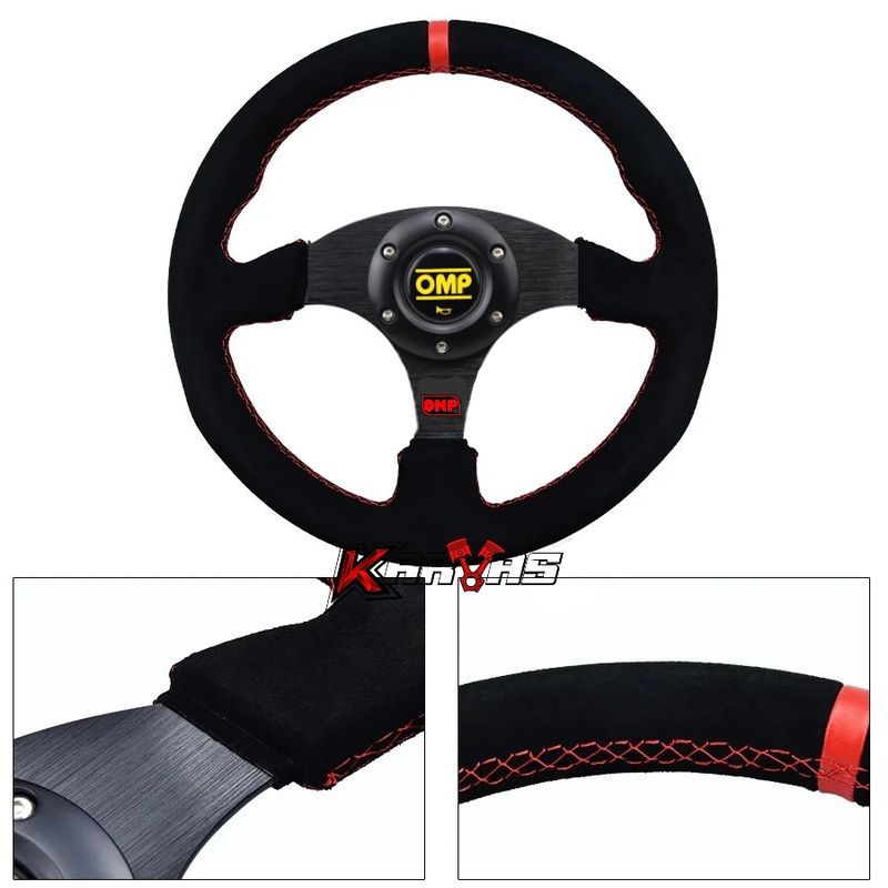 GENERICO - Volante Deportivo OMP NEGRO Gamuza Plano Auto Karvas