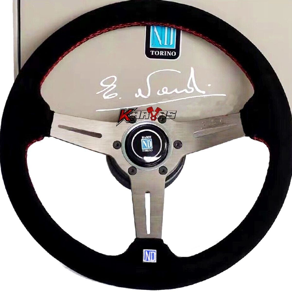 GENERICO - Volante Deportivo Nardi GRIS Gamuza Semi Concavo Karvas