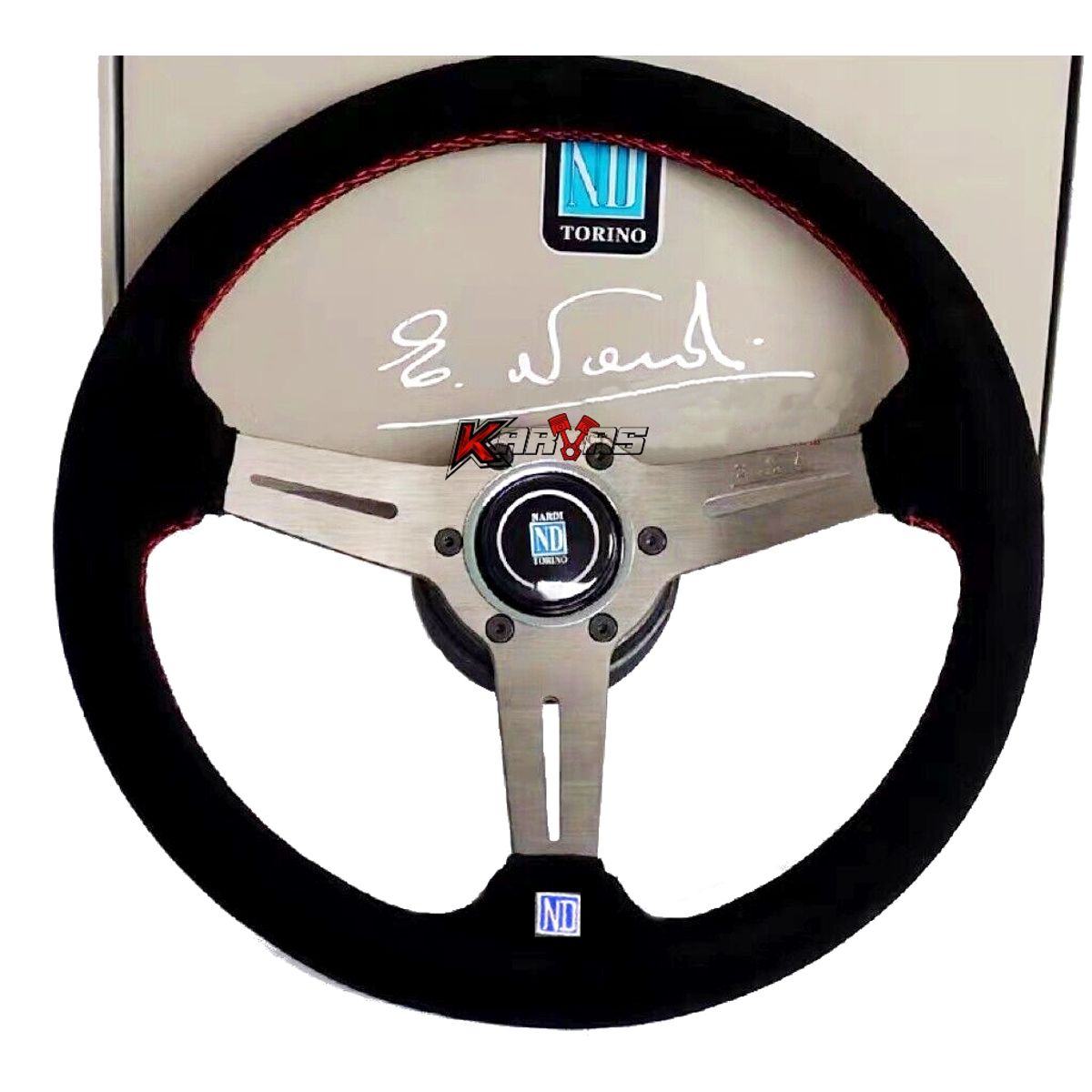 GENERICO - Volante Deportivo Nardi GRIS Gamuza Semi Concavo Karvas