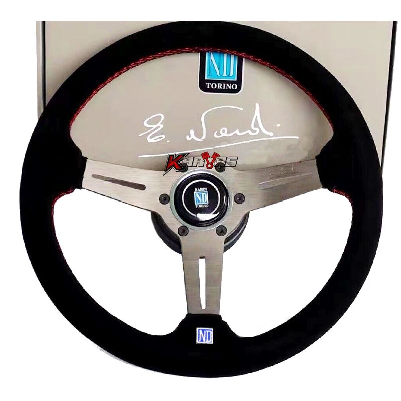 GENERICO - Volante Deportivo Nardi GRIS Gamuza Semi Concavo Karvas