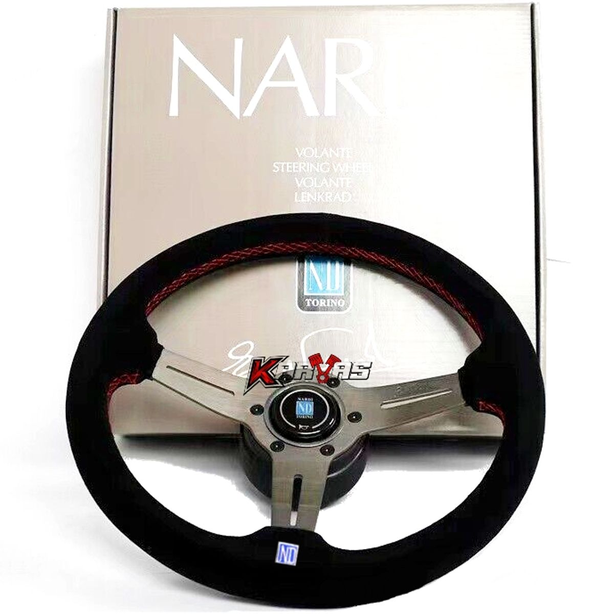 GENERICO - Volante Deportivo Nardi GRIS Gamuza Semi Concavo Karvas