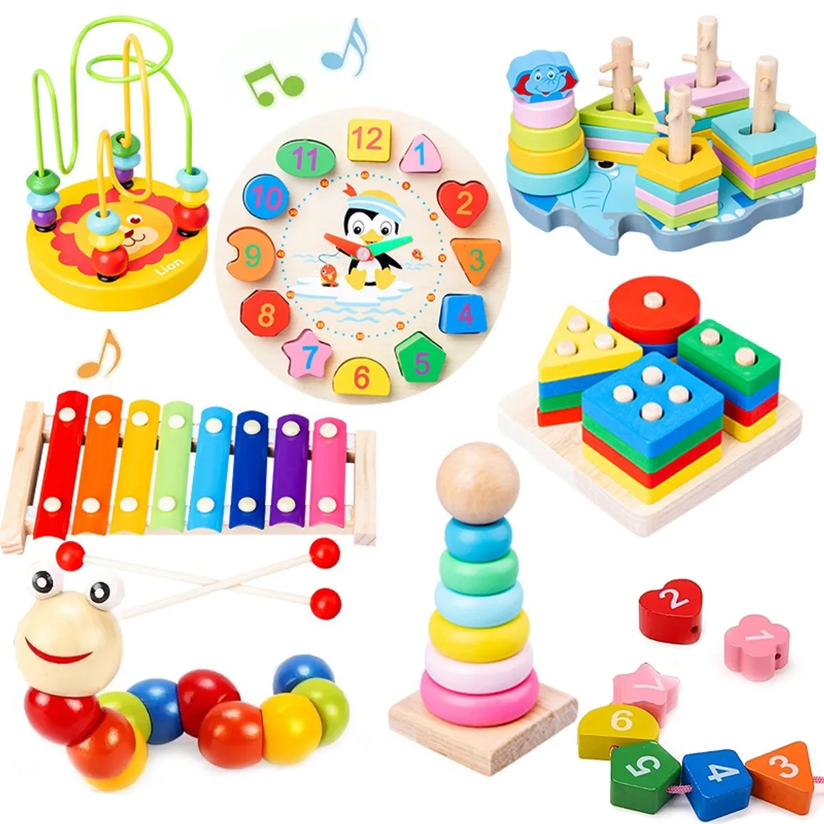 TNAKIEX - Pack 7 Juguetes Didácticos De Madera Niños Estimulación