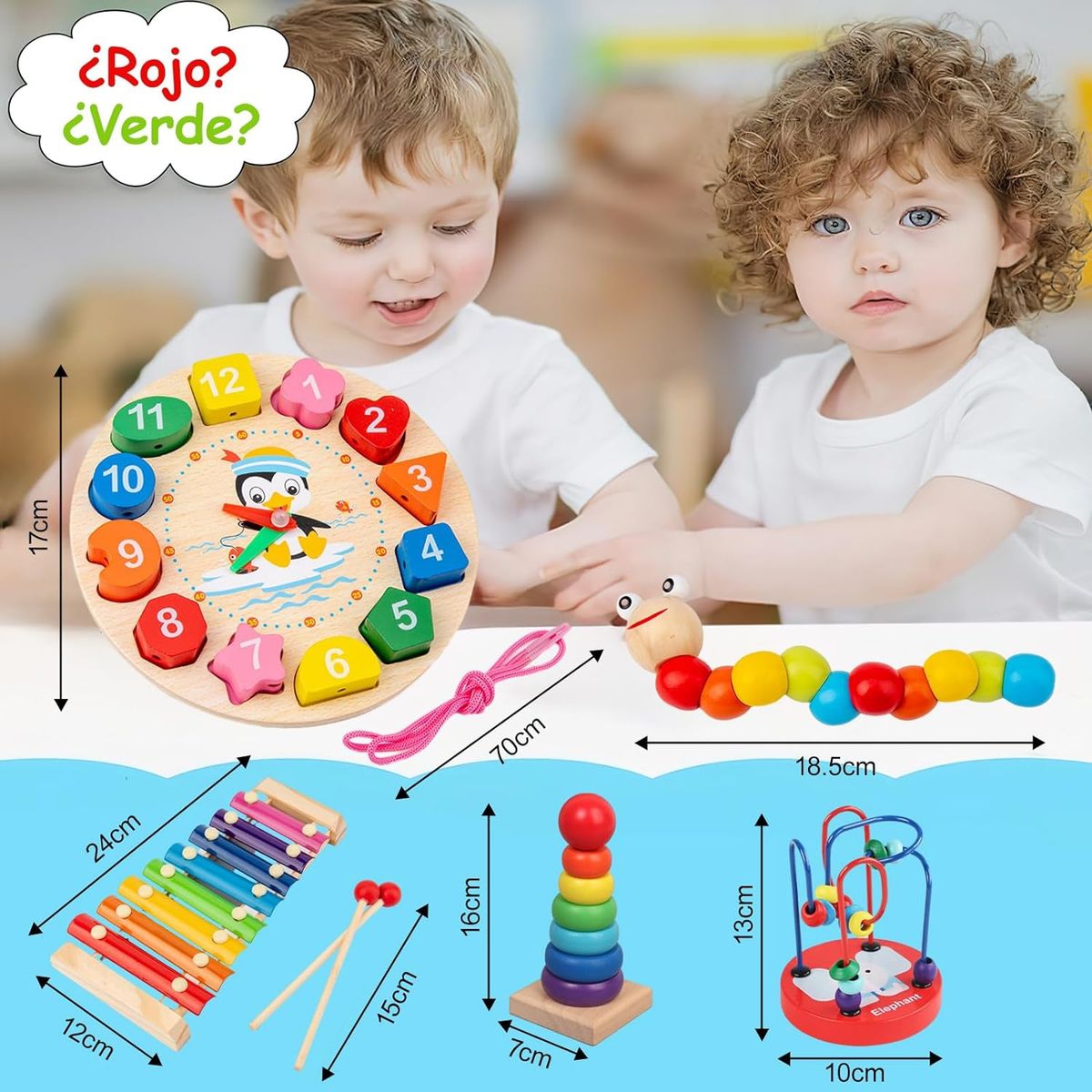 TNAKIEX - Pack 7 Juguetes Didácticos De Madera Niños Estimulación