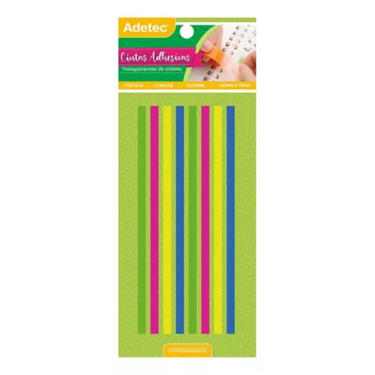 ADETEC - Cinta Destacada Adhesiva 8 Tiras De Colores Fluor Adetec