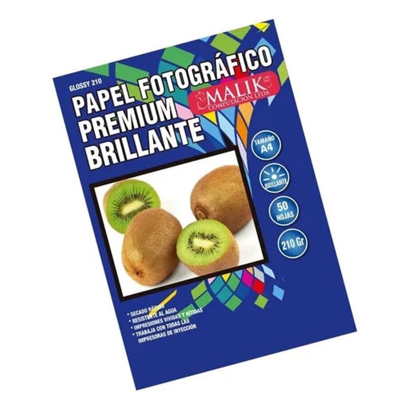 MALIK - Papel Glossy 210gm 50 hojas + 4 Tintas para Epson Etank L355