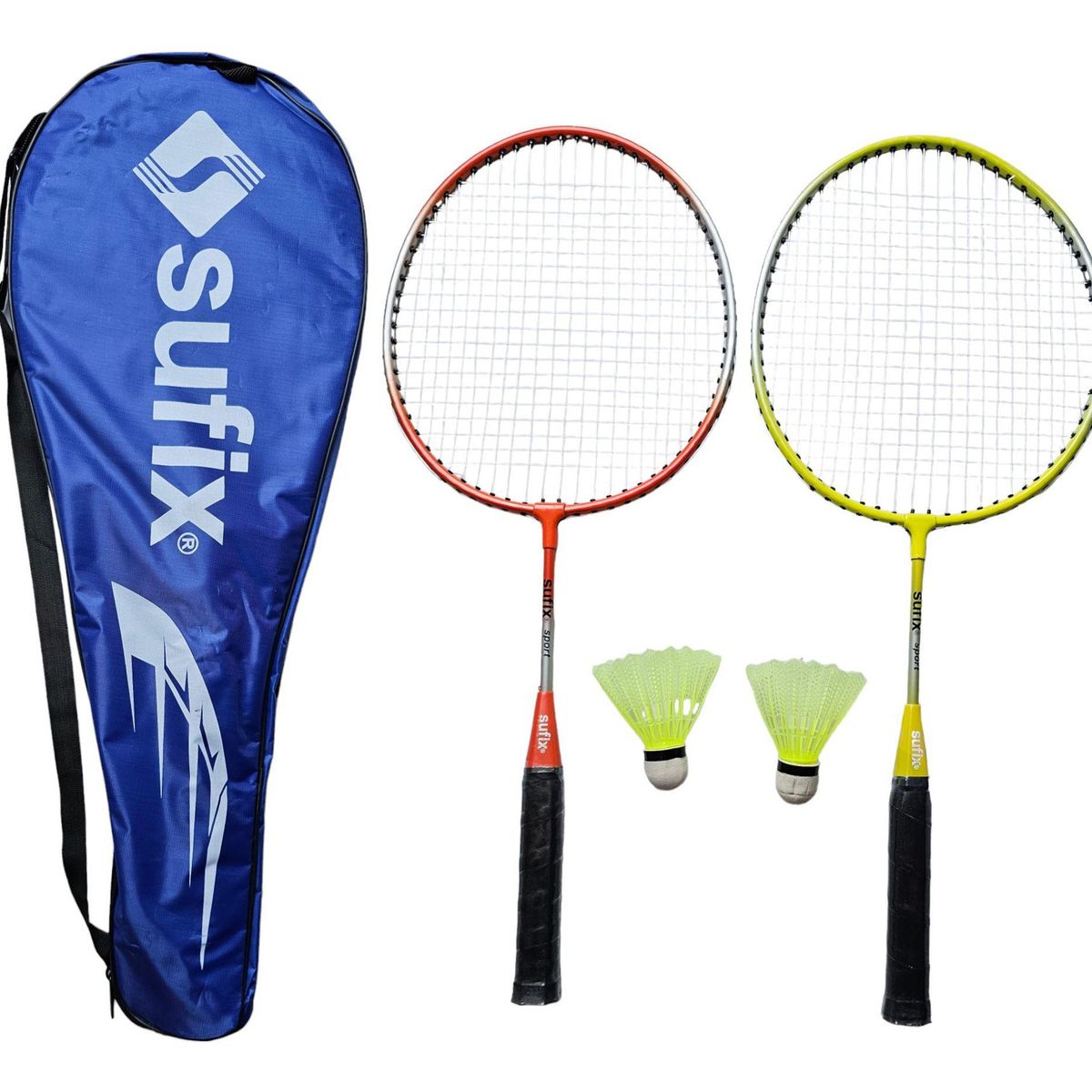 SUFIX - Set Bádminton 2 Raquetas + 2 Plumillas + Funda Sufix® Junior