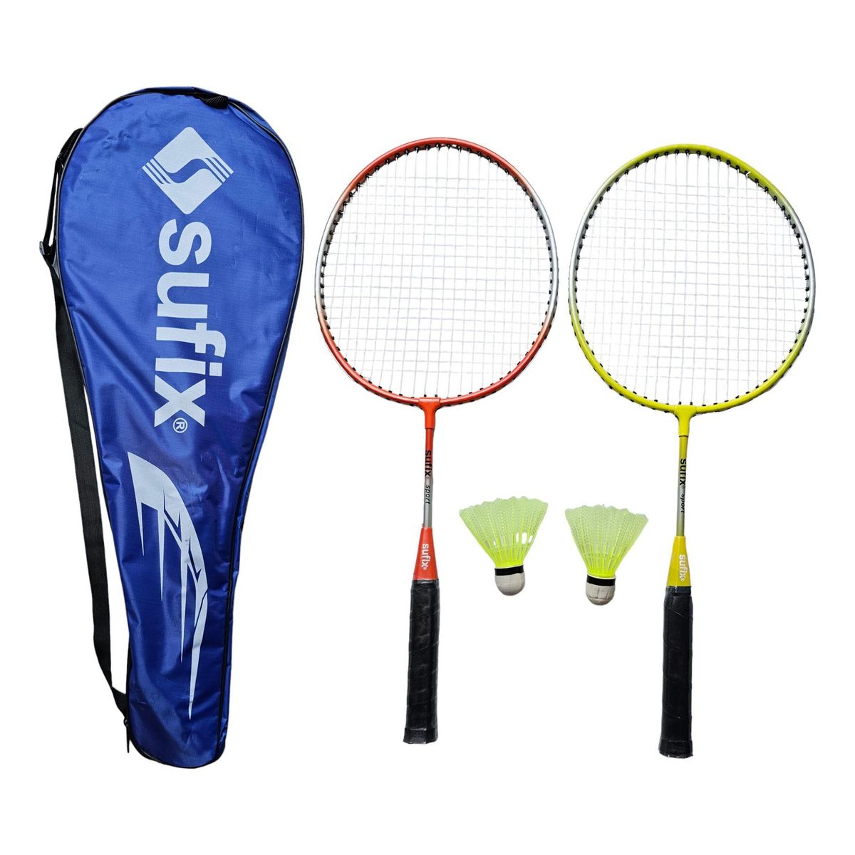 SUFIX - Set Bádminton 2 Raquetas + 2 Plumillas + Funda Sufix® Junior