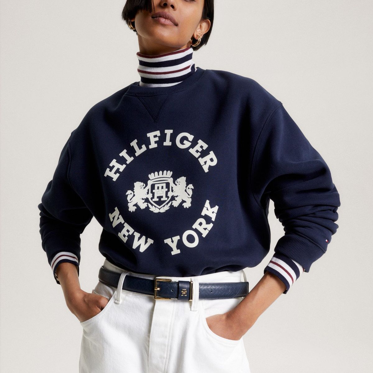 TOMMY HILFIGER - Polerón Varsity Logo Aterciopelado Azul Tommy Hilfiger