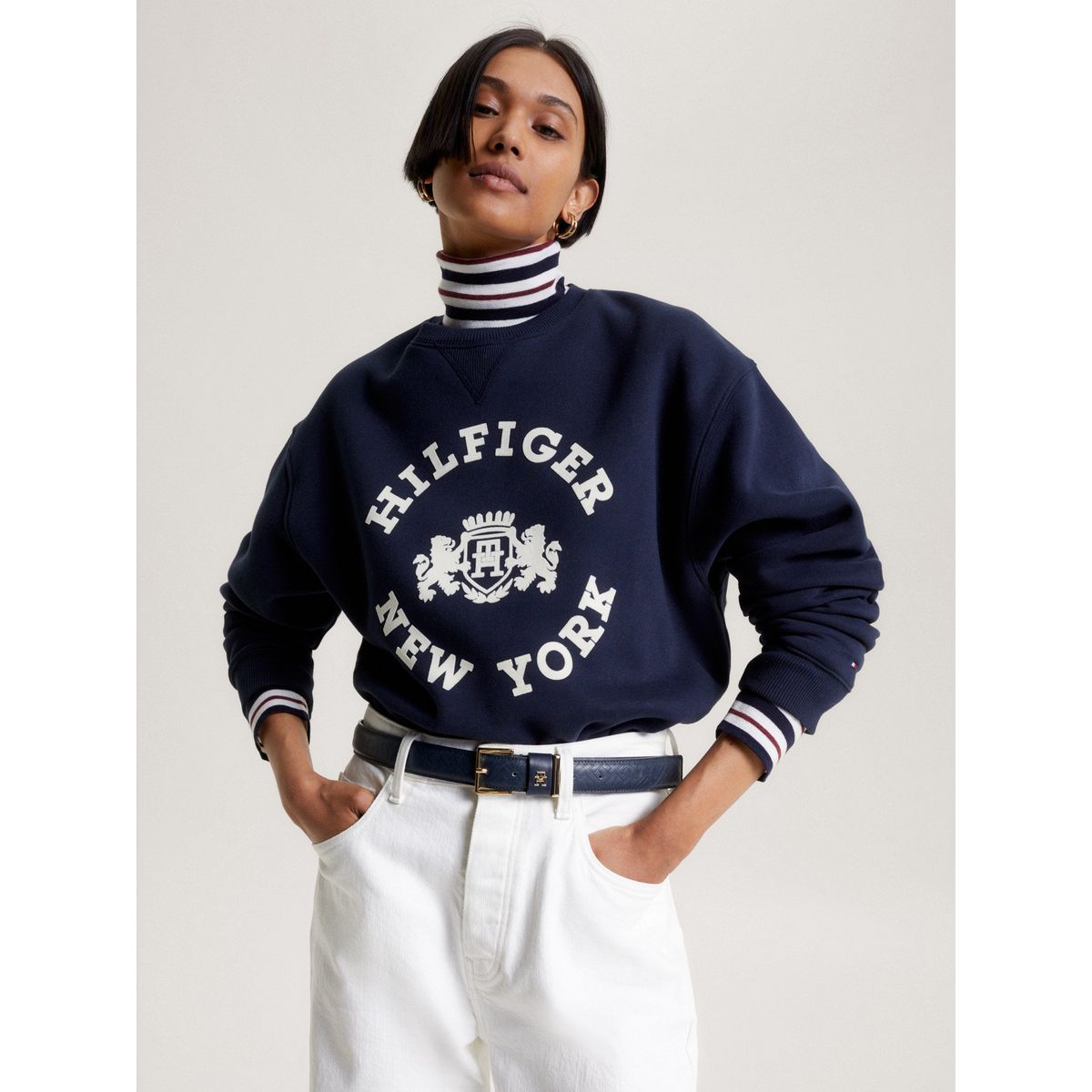 TOMMY HILFIGER - Polerón Varsity Logo Aterciopelado Azul Tommy Hilfiger