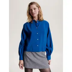 TOMMY HILFIGER - Camisa Sin Cuello Cropped Azul