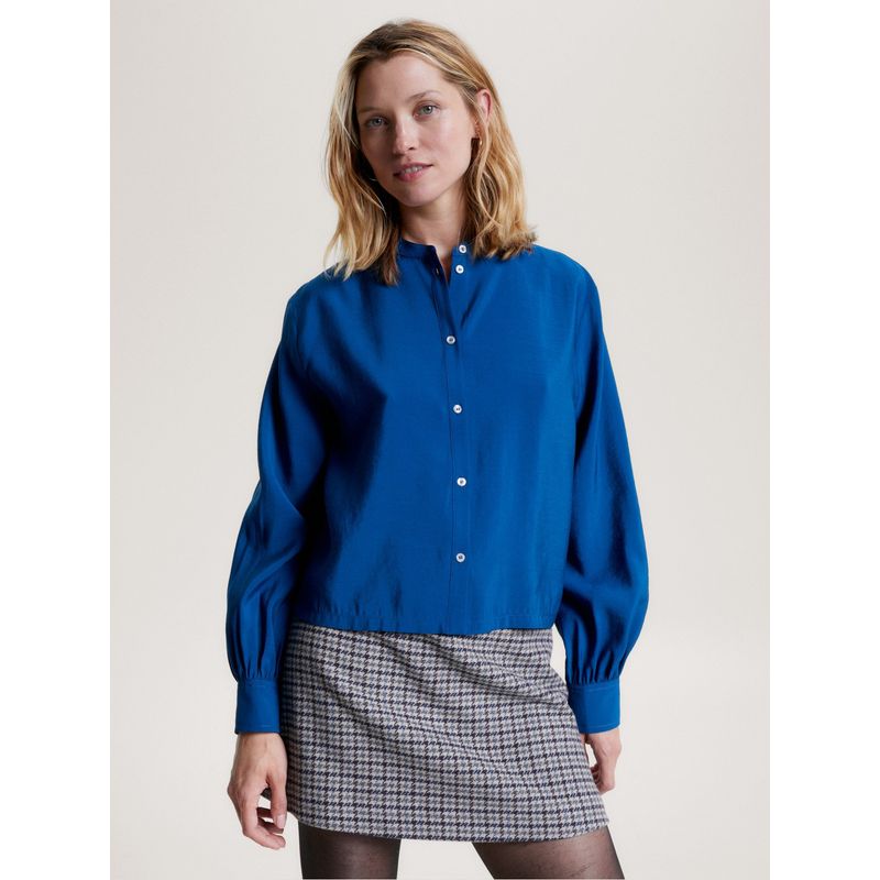 TOMMY HILFIGER - Camisa Sin Cuello Cropped Azul Tommy Hilfiger