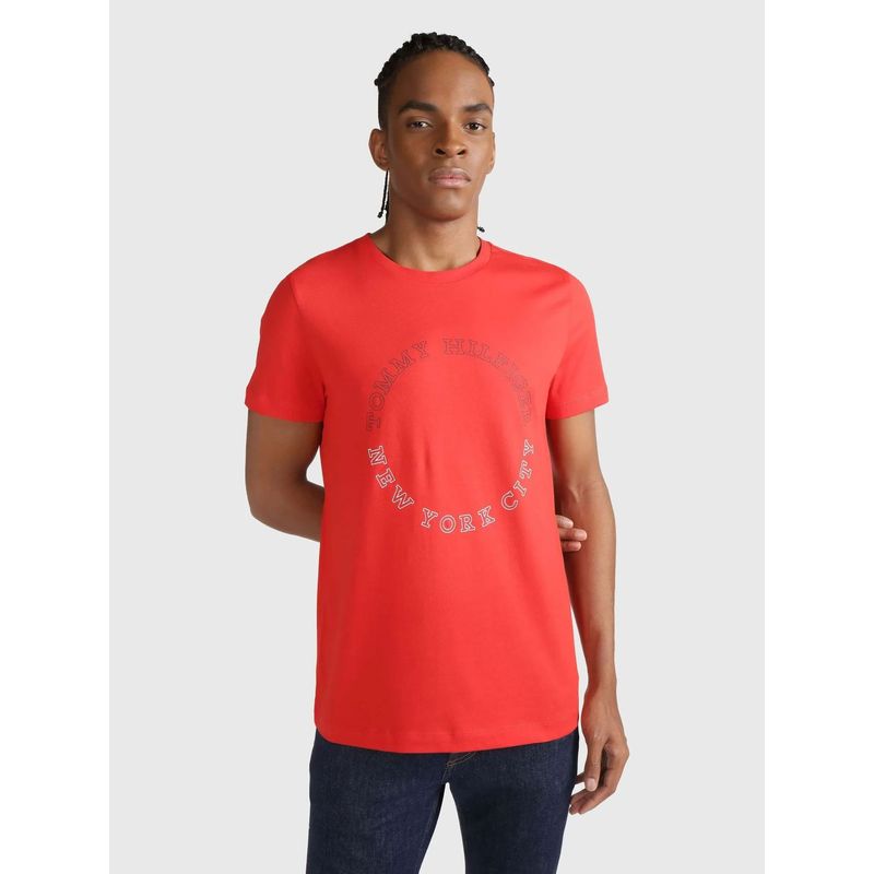 TOMMY HILFIGER - Polera Slim Fit Logo Monotype Rojo Tommy Hilfiger